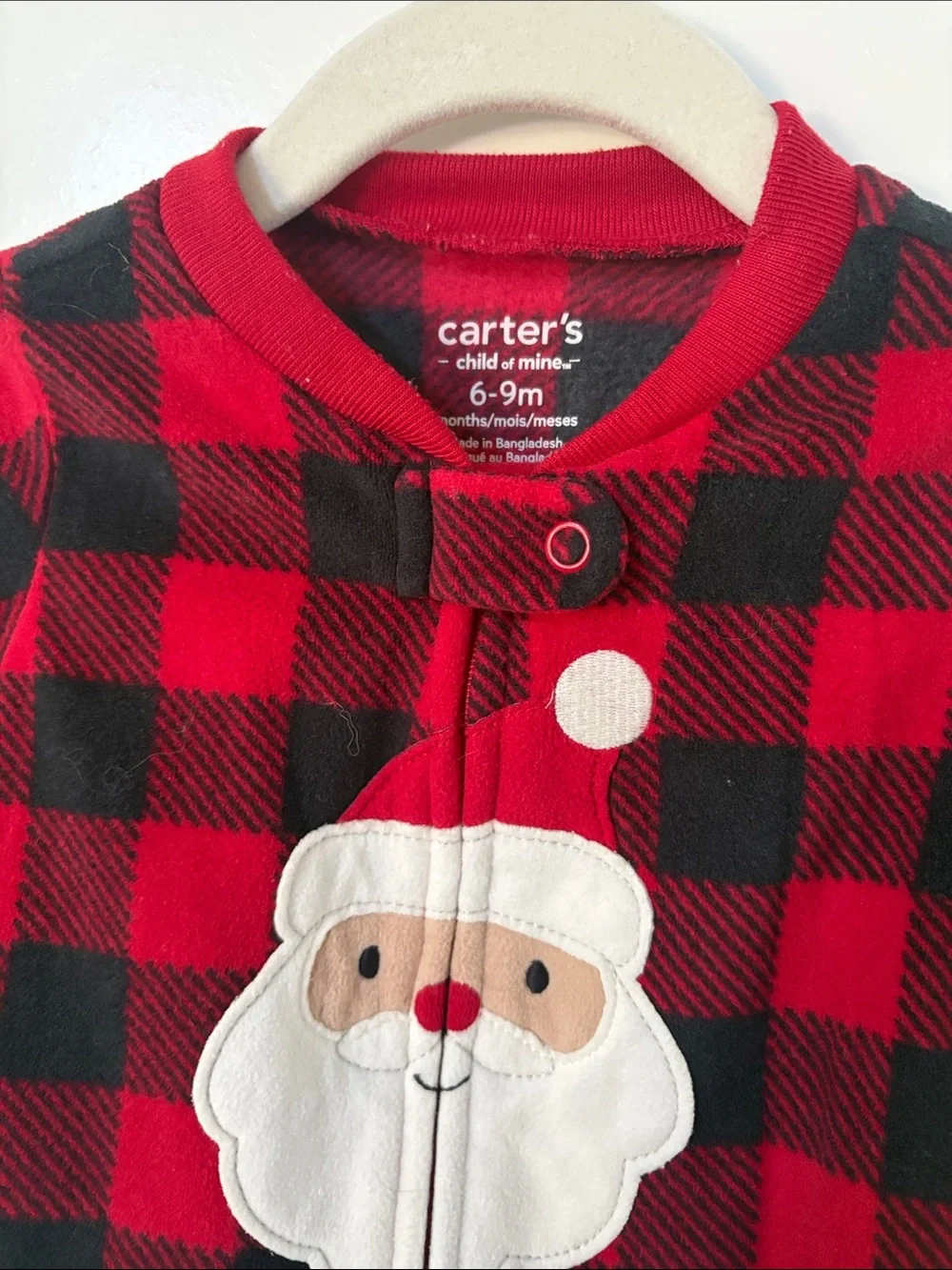 Carter's Red & Black Buffalo Plaid Santa Footed One-Piece Pajama 6-9 Months
